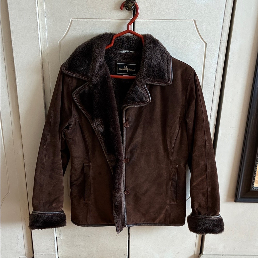 Brandon Thomas Chocolate Brown Pea Coat with Faux Fur